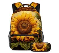 Bellissimi girasoli per stare davanti alla classe, zaino con astuccio, set da 2 pezzi per ragazzi ragazze adolescenti, Multicolore#05, B：29.4x20x40cm P：19x7.5x3.8cm, Zaini Daypack