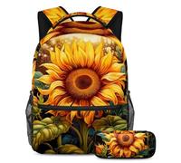 Bellissimi girasoli per stare davanti alla classe, zaino con astuccio, set da 2 pezzi per ragazzi ragazze adolescenti, Multicolore#06, B：29.4x20x40cm P：19x7.5x3.8cm, Zaini Daypack