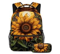 Bellissimi girasoli per stare davanti alla classe, zaino con astuccio, set da 2 pezzi per ragazzi ragazze adolescenti, Multicolore#04, B：29.4x20x40cm P：19x7.5x3.8cm, Zaini Daypack
