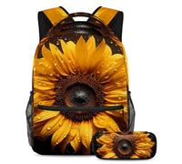 Bellissimi girasoli per stare davanti alla classe, zaino con astuccio, set da 2 pezzi per ragazzi ragazze adolescenti, Multicolore#01, B：29.4x20x40cm P：19x7.5x3.8cm, Zaino daypack