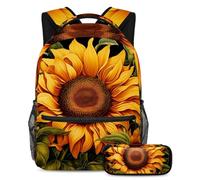 Bellissimi girasoli per stare davanti alla classe, zaino con astuccio, set da 2 pezzi per ragazzi ragazze adolescenti, Multicolore#07, B：29.4x20x40cm P：19x7.5x3.8cm, Zaini Daypack