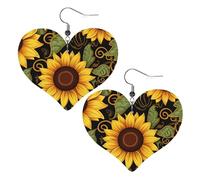 Bellissimi orecchini a forma di girasole in pelle per donne, orecchini a forma di cuore, leggeri, orecchini pendenti gioielli