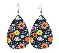 Bellissimi orecchini a goccia in pelle con fiori colorati, set di orecchini a goccia in finta pelle, da donna, leggeri e pendenti.
