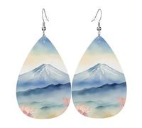 Bellissimi orecchini a goccia in pelle con stampa del Monte Fuji, accessori da donna, orecchini versatili adatti per pendolari e viaggi.