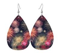 Bellissimi orecchini a goccia in pelle con stampa fuochi d'artificio, accessorio alla moda per feste