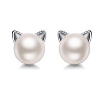 Bellissimi orecchini di perle di gatto, regalo di gioielli per gatti in argento sterling 925, piccoli gattini gioielli animali ipoallergenici regali per ragazze