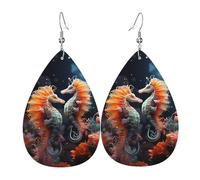 Bellissimi orecchini in pelle a forma di cavalluccio marino, accessori da donna, adatti per l'uso quotidiano, pendolari e viaggi.