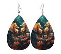 Bellissimi orecchini in pelle a forma di goccia stampati a forma di cavalluccio marino | Design di fascia alta, orecchini di lusso leggeri