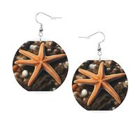 Bellissimi orecchini in pelle a forma di stella marina, rotondi su entrambi i lati, con ganci placcati in argento 925, taglia unica, argento Sterling, pietra dorata, One Size, Argento sterling, Pietra