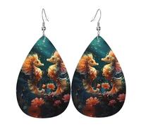 Bellissimi orecchini in pelle con motivo di coppia di cavallucci marini | Orecchini stampati a forma di goccia, adatti per tutti i giorni/feste/appuntamenti