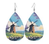 Bellissimi orecchini in pelle con mulino a vento di fiume, accessori da donna, adatti per l'uso quotidiano, pendolari e viaggi.