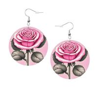Bellissimi orecchini in pelle con stampa di rose rosa, da donna, orecchini a cerchio, perfetti per feste in costume e accessori per ragazze, Misura unica, Pelle