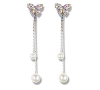 Bellissimi orecchini pendenti da donna con perle finte bianche e ali di farfalla da favola, orecchini lunghi con nappa, idea regalo