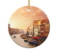 Bellissimi ornamenti rotondi in ceramica stampata con vista sul canale di Venezia adatti per feste di vacanza e decorazioni per caminetti