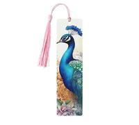 Bellissimi segnalibri in legno con pavone e fiori per gli amanti dei libri, segnalibro fai da te fatto a mano con nappe colorate Marcatori di pagina stampati su entrambi i lati, accessori artistici