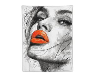 Bellissimo arazzo con volto di donna e labbra arancioni, in poliestere, moderno, estetico, da appendere alla parete, per la casa, la camera da letto, il soggiorno, il dormitorio, in tessuto, 30"x40"