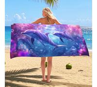 Bellissimo asciugamano da spiaggia in microfibra con delfini, extra large, stampa oceano viola, ad asciugatura rapida, morbido e leggero, ideale per vacanze, piscina, palestra, campeggio, essenziali