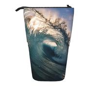 Bellissimo astuccio con stampa a onde oceaniche, con cerniera e supporto regolabile, divertente borsa per il trucco