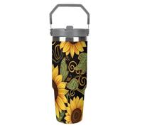 Bellissimo bicchiere da 880 ml con cannuccia, tazza da viaggio isolata in acciaio inox con manico design a doppia parete sottovuoto tazza da caffè, coperchio a prova di perdite, mantiene le bevande