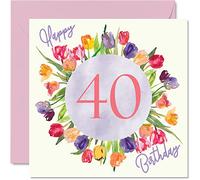 Bellissimo biglietto di auguri il 40° compleanno da donna - bouquet di fiori di acquerello - biglietto di auguri la mamma la zia la sorella l'amica regalo di compleanno 145mm