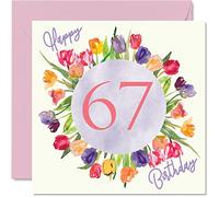 Bellissimo biglietto di auguri il 67° compleanno da donna - bouquet di fiori con tulipani acquerelli biglietto di auguri il compleanno di sua nonna tata nonna mamma 145mm