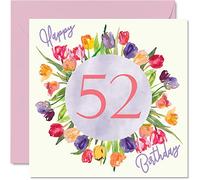 Bellissimo biglietto di auguri per 52° compleanno da donna - bouquet di fiori con tulipani acquerelli, biglietto di auguri per la nonna, la nonna, la nonna, la mamma, regalo di compleanno, 145mm