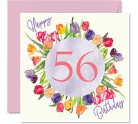 Bellissimo biglietto di auguri per 56° compleanno da donna - bouquet di fiori con tulipani acquerelli, biglietto di auguri per la nonna, la nonna, la nonna, la mamma, regalo di compleanno, 145mm