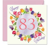 Bellissimo biglietto di auguri per 83° compleanno da donna - bouquet di fiori con tulipani acquerelli biglietto di auguri per la nonna la nonna la nonna la mamma regalo di compleanno 145mm