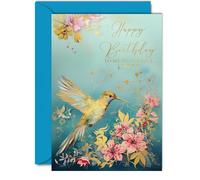 Bellissimo biglietto di compleanno dorato per nipote, meraviglioso colibrì dorato, elegante e tradizionale biglietto di compleanno per nipote da zia zio, splendido biglietto di auguri A5