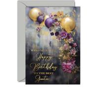 Bellissimo biglietto di compleanno dorato per nipote, palloncini dorati per feste, elegante e tradizionale biglietto di compleanno per nipote da zia zio, splendido biglietto di auguri A5