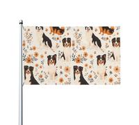 Bellissimo cane da pastore australiano e bandiera floreale, decorazione per la casa, decorazione per il cortile, bandiere esterne dai colori vivaci