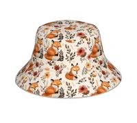 Bellissimo Cappello a Secchiello Reversibile con Stampa Fox 1 Uomo Donna, Riflettente, Pieghevole, Leggero, da Sole, da Pesca, Cappello Estivo da Sole per Spiaggia, Pesca e Viaggi, Nero