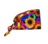 Bellissimo cappello da lavoro con stampa esagonale, cappello turbante con fascia tergisudore, copertura estetica confortevole per la testa, Girasole arcobaleno, Taglia unica