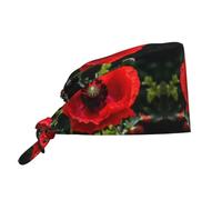 Bellissimo cappello da lavoro per pulizie con immagine di un fiore di papavero rosso, cappello da chef per uomo e donna, per chirurgia, infermieristica