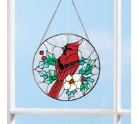 Bellissimo Cardinal Con Vischio Natalizio Suncatcher In Vetro Colorato
