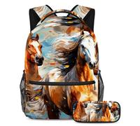 Bellissimo cavallo eleva il tuo gioco di ritorno a scuola con il nostro set di 2 zaini per bambini, perfetto per ragazzi ragazze adolescenti, Multicolore#04, B：29.4x20x40cm P：19x7.5x3.8cm, Zaini