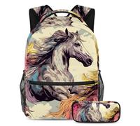 Bellissimo cavallo eleva il tuo gioco di ritorno a scuola con il nostro set di 2 zaini per bambini, perfetto per ragazzi ragazze adolescenti, Multicolore#05, B：29.4x20x40cm P：19x7.5x3.8cm, Zaini