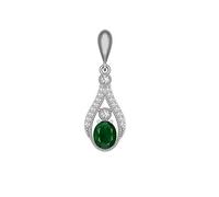 Bellissimo ciondolo in argento a forma ovale con smeraldo e medaglione da donna | Ciondolo da sposa Art Deco Halo da donna peso pietra - 3,90 ct