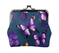 Bellissimo ciondolo viola con stampa a farfalla e portamonete versatile, squisito portafoglio impermeabile con chiusura a bacio per chiavi e carte