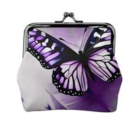 Bellissimo ciondolo viola con stampa artistica a farfalla e portamonete versatile, squisito portafoglio impermeabile con chiusura a bacio per chiavi e carte