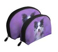 Bellissimo cucciolo di border collie, Borsa per trucco a conchiglia Portamonete da donna Borsa da toilette piccola Borsa per cosmetici 2 pezzi
