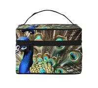 Bellissimo disegno di pavone, custodia per il trucco da viaggio portatile, versatile, con cerniera, grande capacità