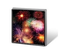 Bellissimo distintivo quadrato stampato con fuochi d'artificio, bottone in metallo, bottone decorativo, spilla, spille da bavero, borsa, cappello, accessori per donne e uomini, alluminio
