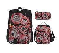 Bellissimo fiore di ano vintage bulbo oculare Zaino scolastico in tre pezzi per ragazze e adolescenti (combinazione borsa scuola + astuccio + borsa pranzo)
