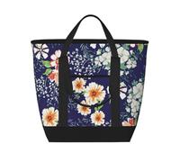 Bellissimo giardino fiorito con petali floreali, foglie di prato arancione,Borsa porta pranzo grande capacità isolata per donne e uomini, lavoro, picnic, viaggi