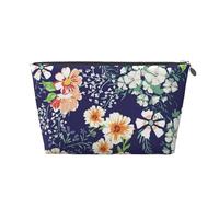 Bellissimo giardino fiorito Petalo floreale Foglie Prato Arancione, Borsa da toilette Borsa per trucco Borsa per cosmetici Borsa da toilette da viaggio portatile