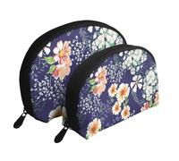 Bellissimo giardino fiorito Petalo floreale Foglie Prato Arancione, Borsa per trucco a conchiglia Portamonete da donna Borsa da toilette piccola Borsa per cosmetici 2 pezzi