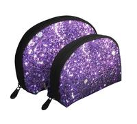 Bellissimo glitter viola, Borsa per trucco a conchiglia Portamonete da donna Borsa da toilette piccola Borsa per cosmetici 2 pezzi