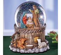 Bellissimo Globo Di Neve Natalizio Con La Natività Musicale "Notte Silenziosa"