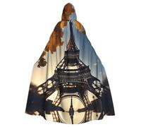 Bellissimo mantello da stregone con cappuccio a tema zucca per adulti Torre Eiffel Parigi per Halloween costume cosplay nero